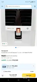 Aquaguard crystal nxt uv+uf booster just 1.5 years old