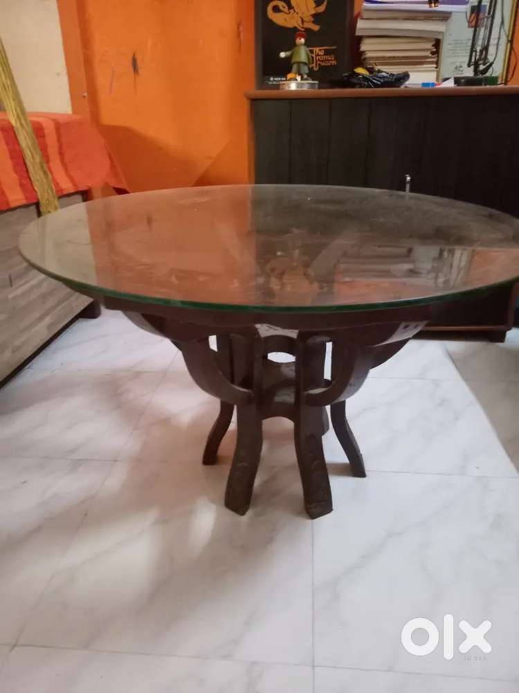 Round glass teatable and T.V cabinet