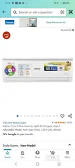 Voltas 1 ton 3star inverter split ac..(copper 4 in 1 adjustable mod