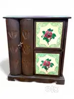 Antique Wooden Cupboard with Handcrafted Ceramic Tiles  Vintage Stora