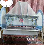 Babyhug Dreatime Cradle/ Jhula with mosquito net & storage blue colour