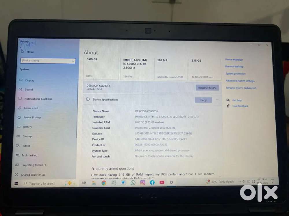 Dell laptop 14 display i5 5th gen