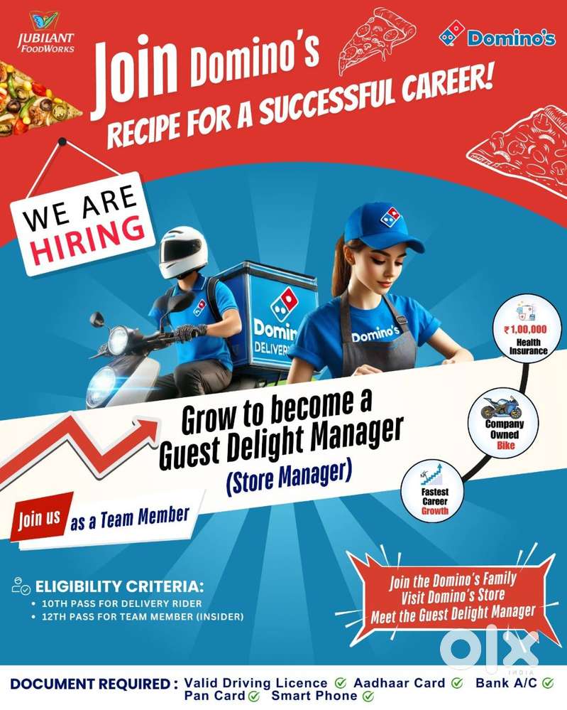 We are hiring restaurant staff in Domino's