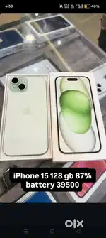 i phone 15 with bill box and charger battery 87%
