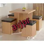 New Modern Wooden Cafe Table Set with 4 Stools – Space Saving Design