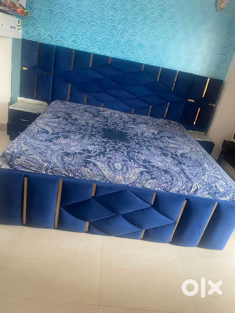 Double bed blue colour with metress and two pillow
