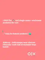 1 BHK flat and also single room washroom available for rent Indiranagr