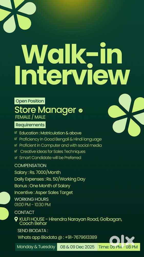 VACANCY FOR STORE MANAGER @ KULFI HOUSE