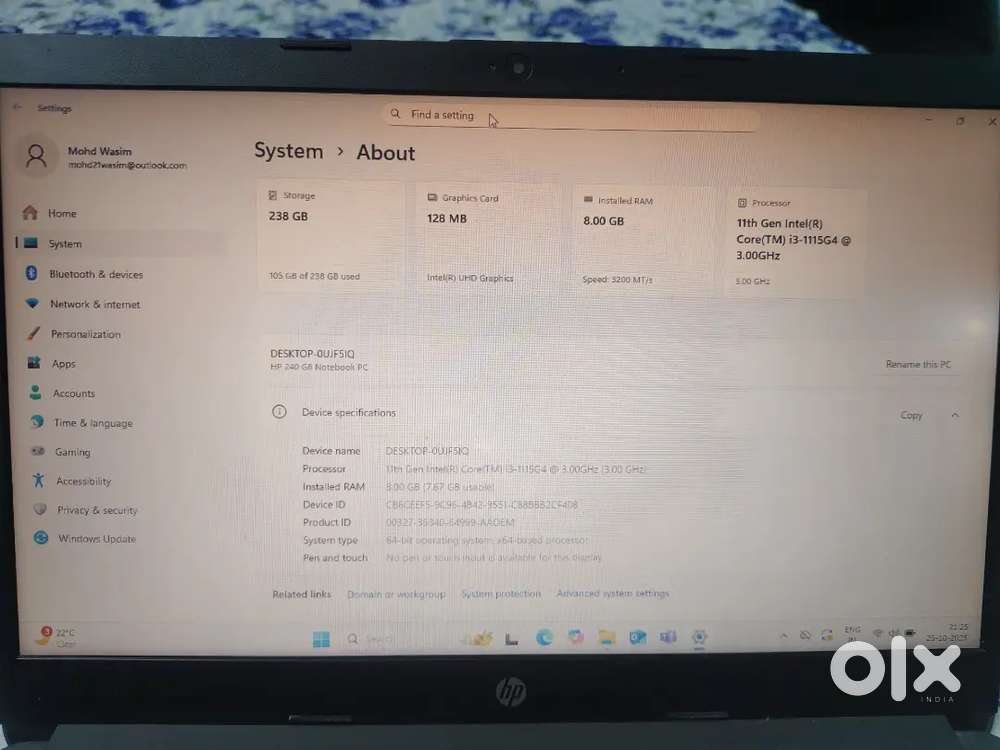 Hp Laptop Model.no HP240GB   I3 11th gen 8gb Ram 256gb Ssd M2