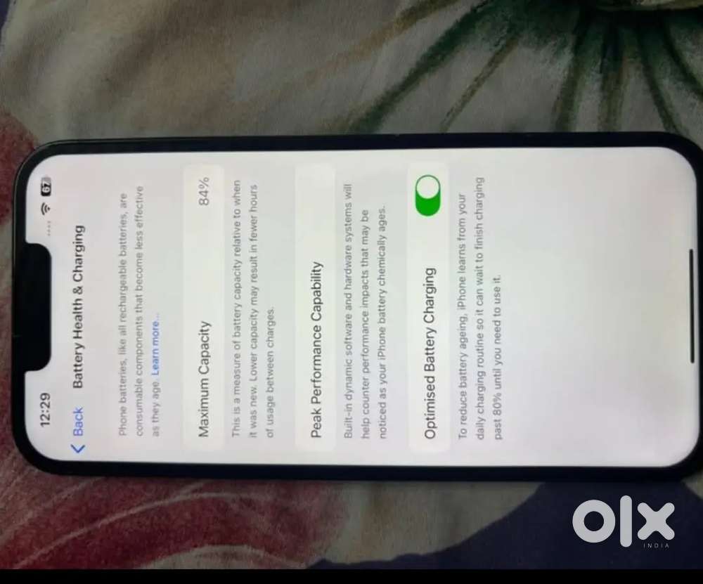 Iphone 13 128gb green colour battery 84% good conditions display chang