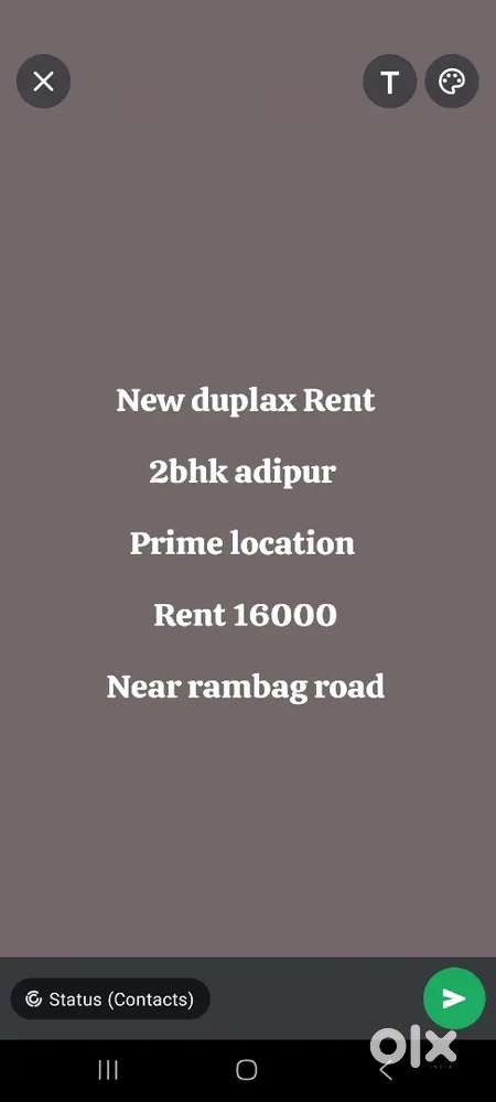 Brand new duplax Rent 2bhk prime location road touch near dav school