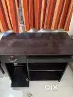 Computer table with drawers and storage and keyboard space