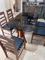 Glass Top 6 seater teak wood dining table