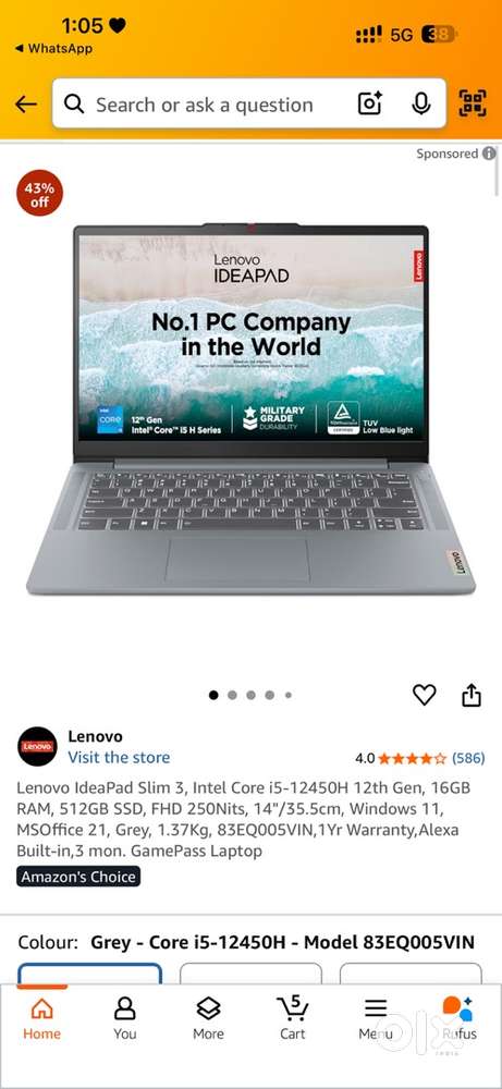 Lenovo IdeaPad Slim 3, Intel Core i5
