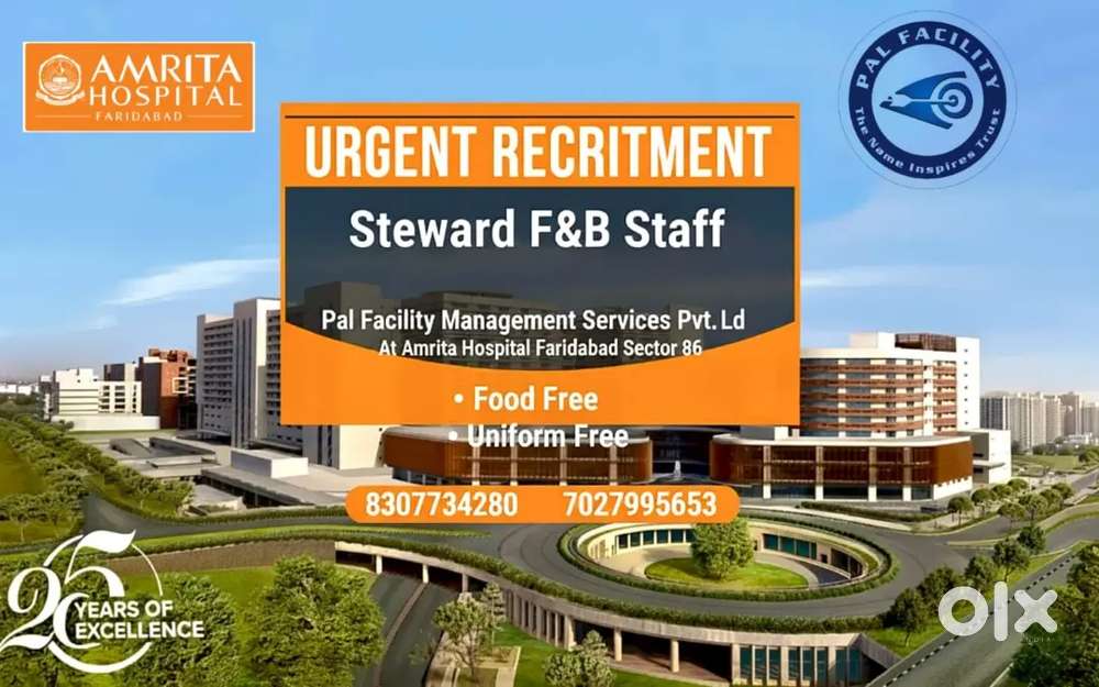 Amrita Hospital Faridabad F&B Service Steward In Canteen Work