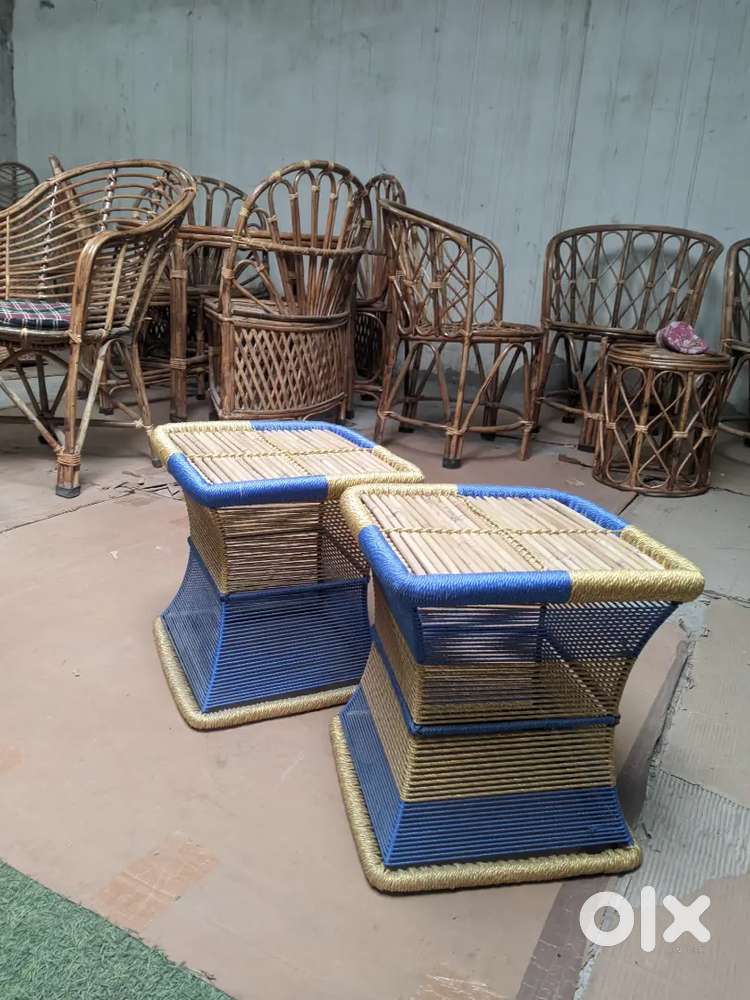 Iron stool frame home balcony bamboo Mudha basket table top showpiece