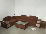 Sofa set 3+1 corner with central table and two stools good condition