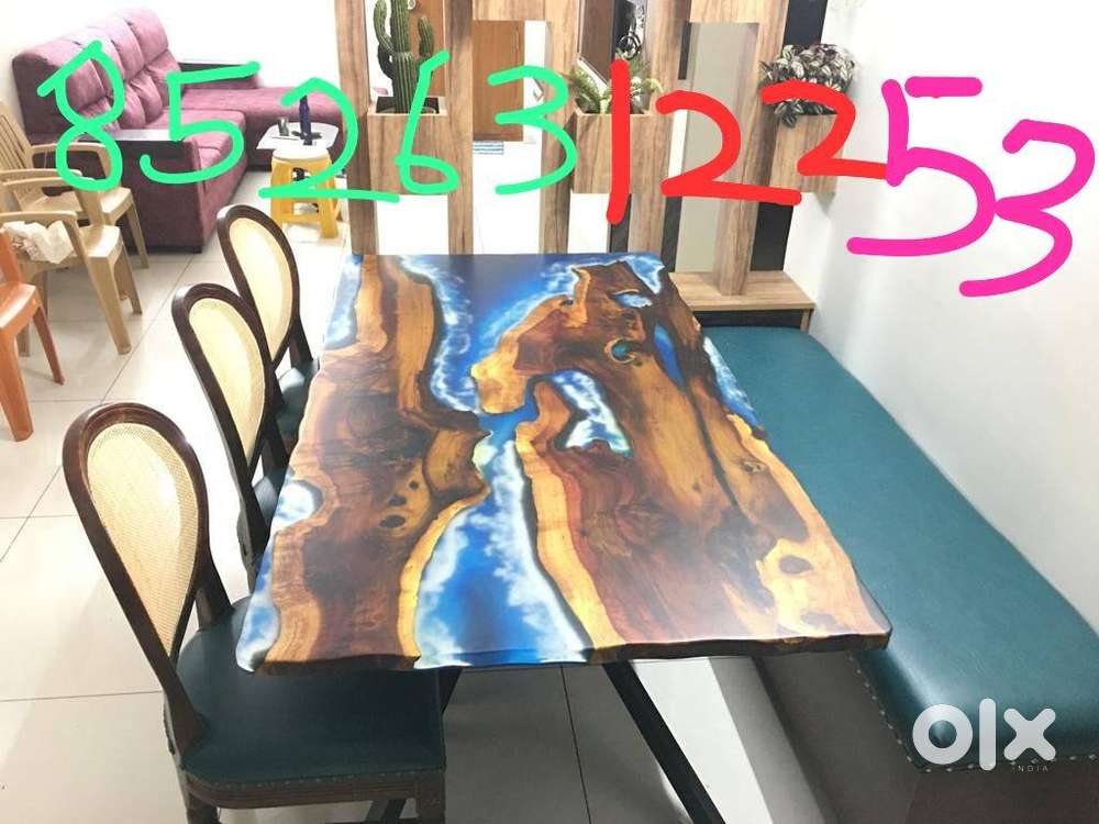 Epoxy Dining table with Chairs and Desk