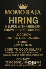 Cooking,helper cook,karigar khana banan aata ho