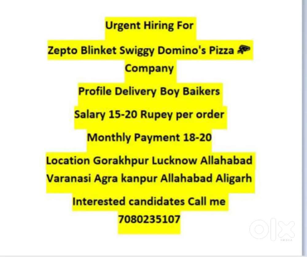Urgent hiring for Zepto blinkit