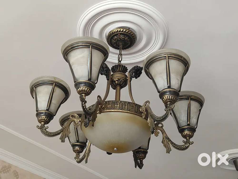 Brass chandelier  with 2 side lights
