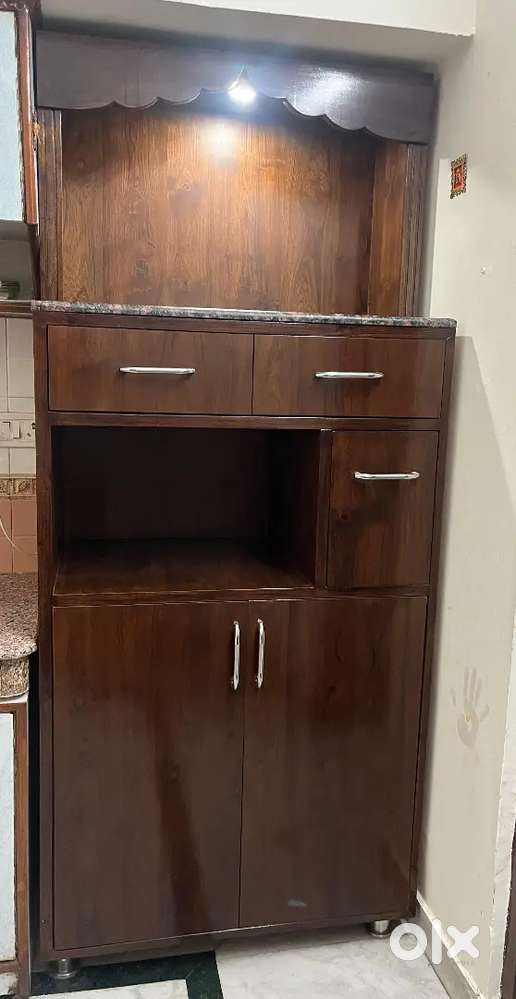 Wooden mandir with storage