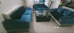 Velvet finish aqua dual color 7 seater sofa on sale with center table