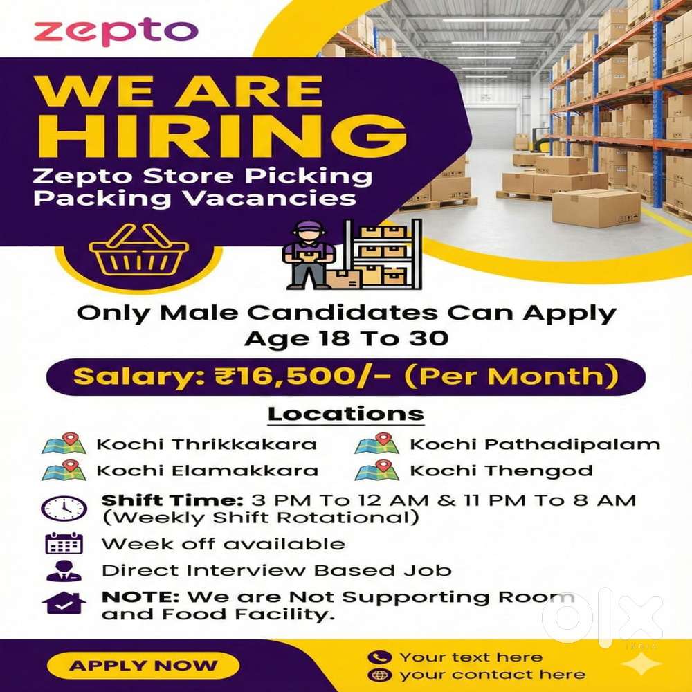 Kakkanad Zepto Store picker Vacancy