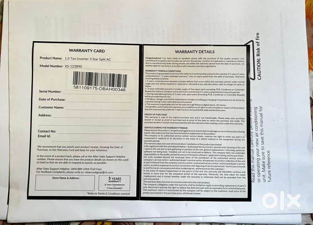 Reconnect split ac, 1ton, 3stars