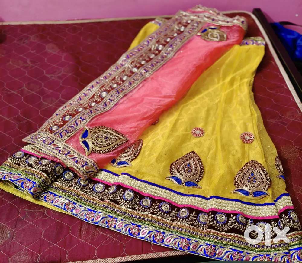 Stunning Yellow & Pink Designer Ghagra/Chaniya Choli