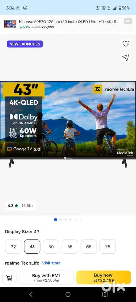 Newly Realme TechLife 109 cm (43 inch) smart google TV