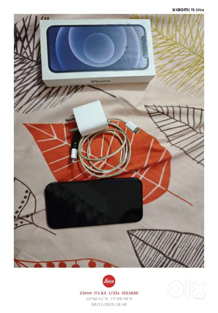 Iphone 12 128gb black with bill box charging cable and adapter