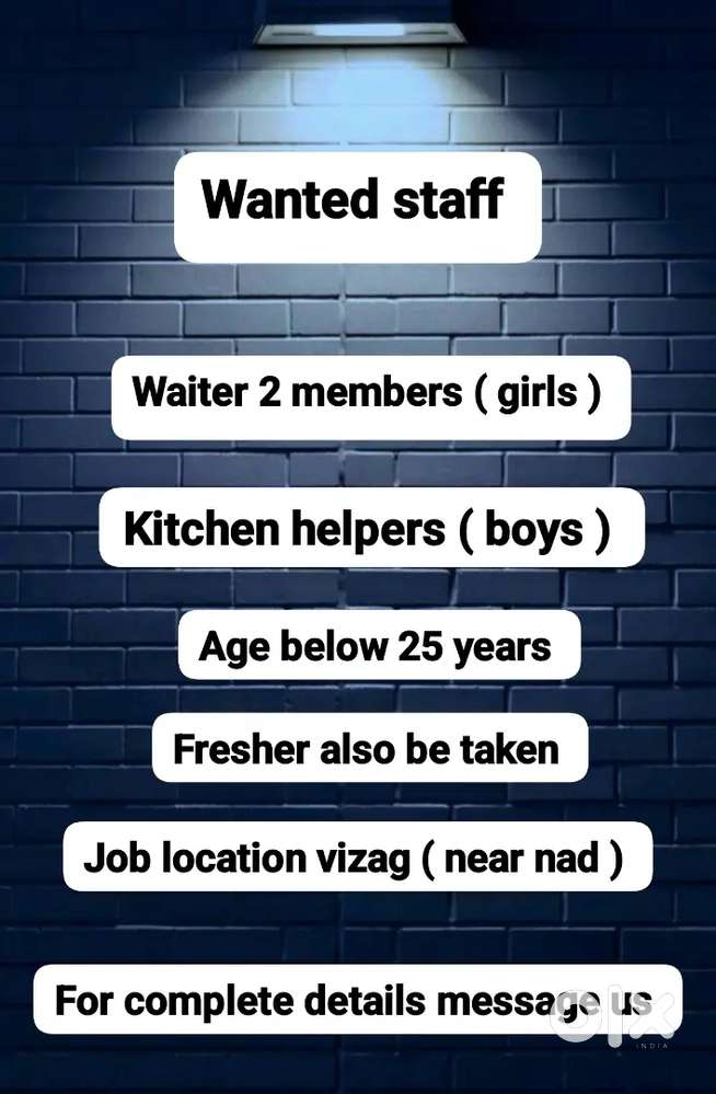 Wanted staff to work in restaurant as waiter and kitchen helper