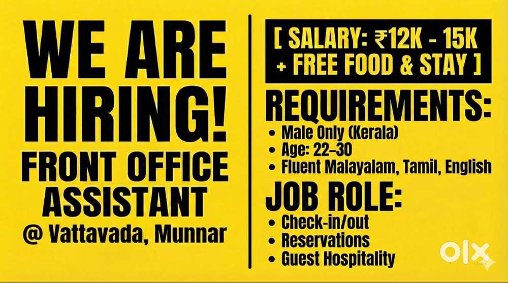 Front Office Assistant – Sahari Jungle Resort, Vattavada (Munnar)