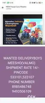 Wanted delhivery executives for MEESHO