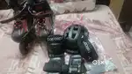 Inline skates and helmet with complete sets.