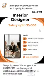 Interior Designer vacancy at Edapally, Erakulma