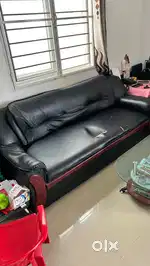 3+1+1 sofa set semi leather black