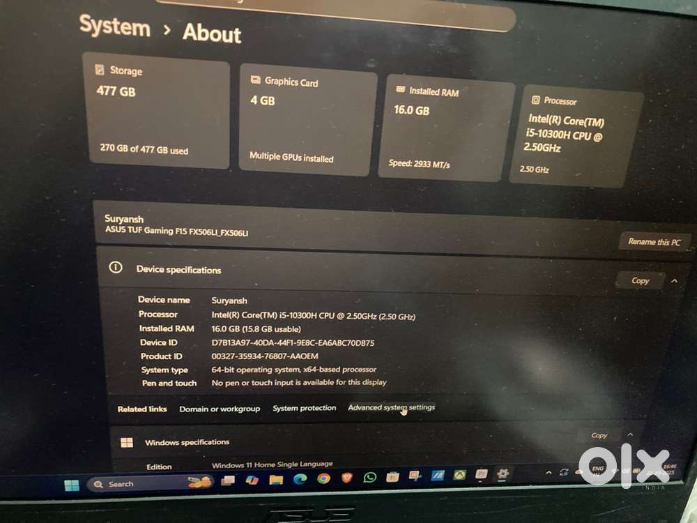 Asus tuf gaming f15 intel i5 gaming rgb