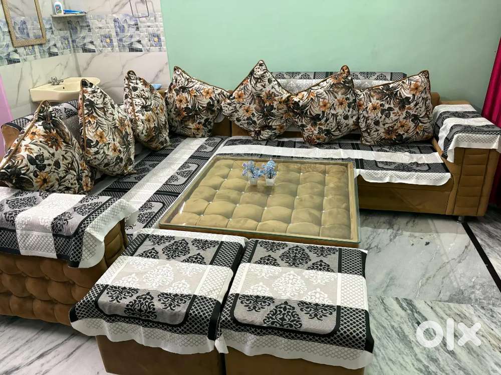 Wooden Table with Glass Top and Sofa set