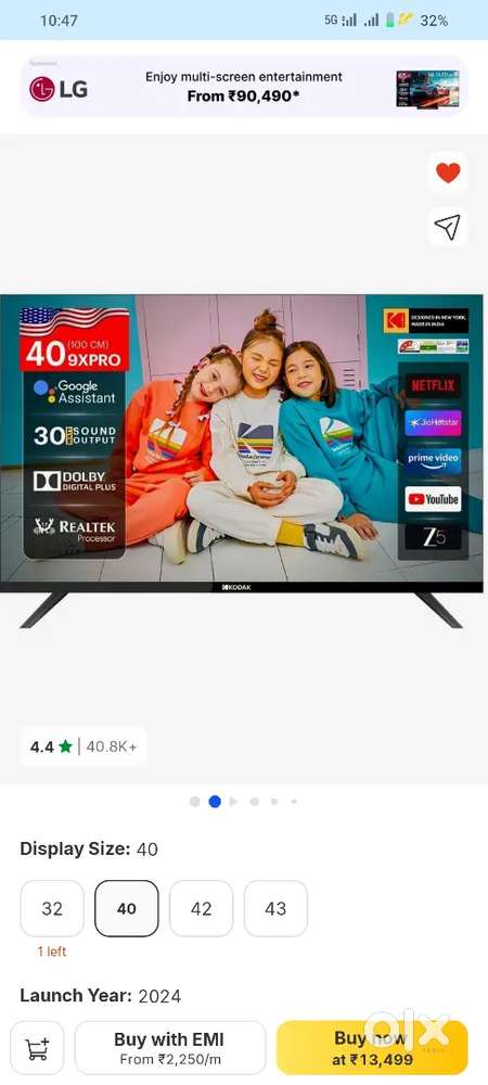 Kodak Smart android LED Tv 40 Inch 100 cm