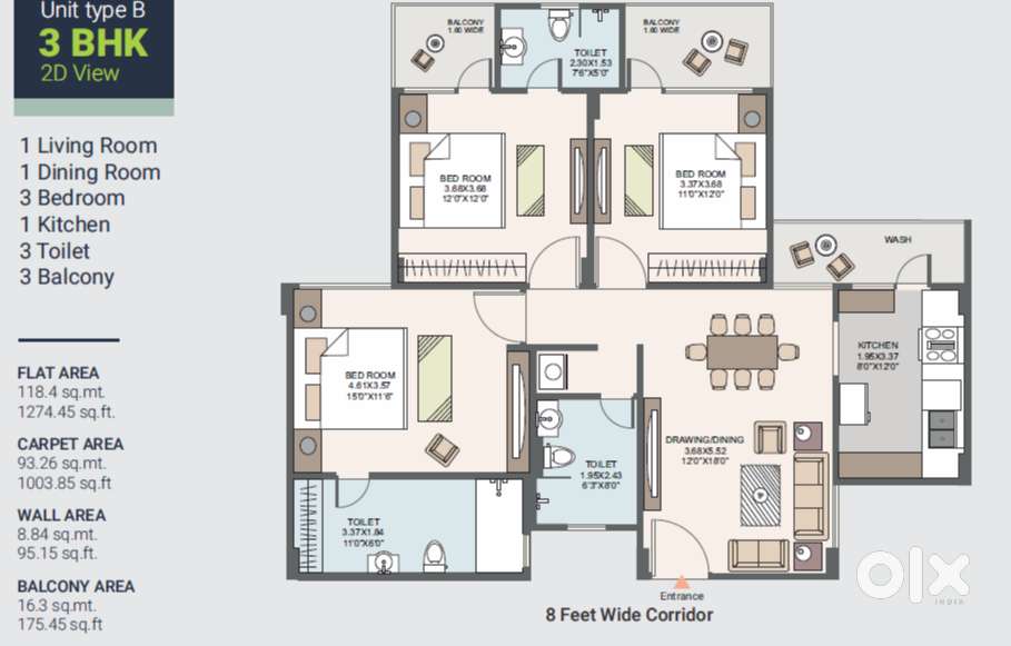 3 BHK Flat for rent in Central Park Khati Baba Jhansi