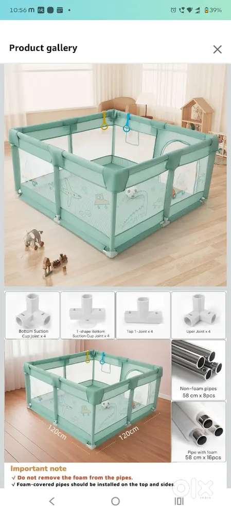 120x120 cm Playpen for Baby up to 3 Years with Safety Lock - Green