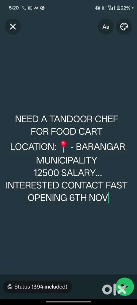 Need a tandoor chef at BARANGAR location