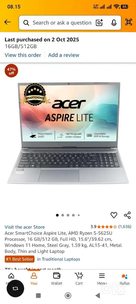 Acer Aspire Lite Ryzen 5 5625u 16gb/512gb New sealed Piece