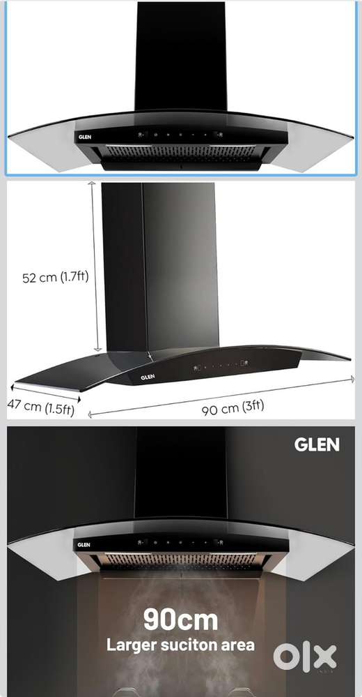 Glen 90 cm 1200 m³/hr Filterless Thermal Autoclean Kitchen Chimney