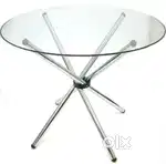 Brand new cross bar or chop stick steel base round glass meeting table