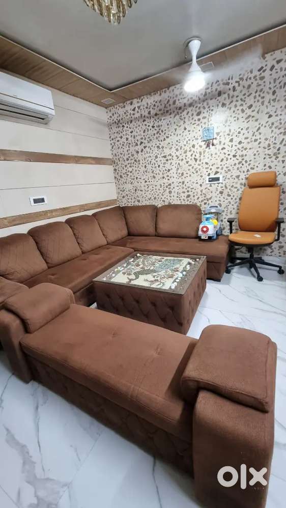 L-Shape Sofa Set with Center Table & 2-Seater – Excellent Condition