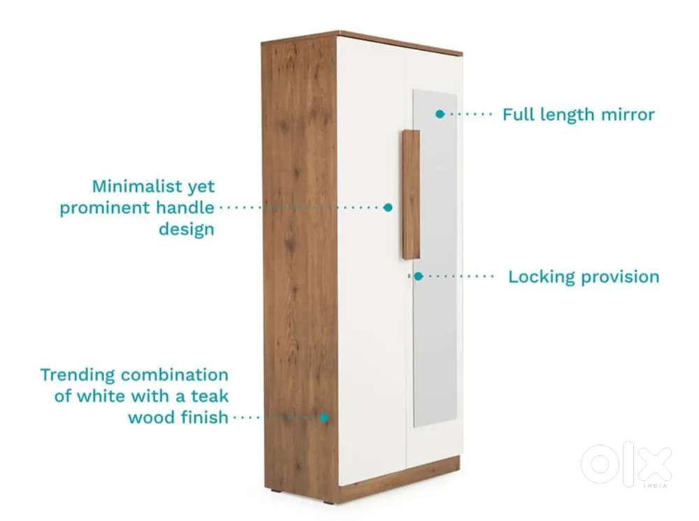 Bianca Engineered Wood 2 Door Wardrobe with a mirror