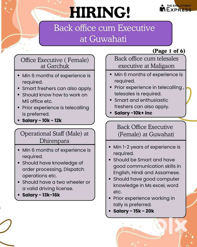 Looking For Back Office Executives All Across Guwahati!!